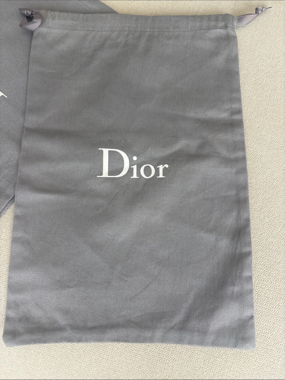Dior Gray Drawstring Logo Dust Bag - White Logo - Picture 2 of 2
